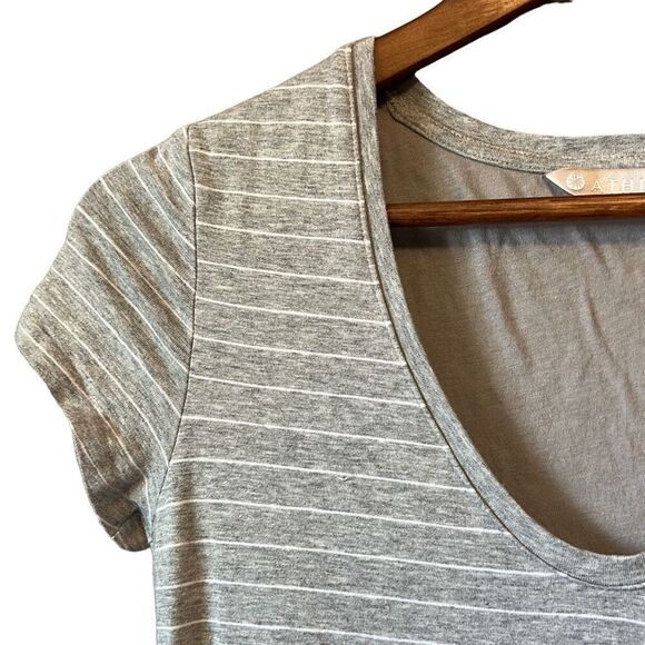 Gray Striped T-Shirt Dress Short Sleeve Casual Everyday Comfortable - Picture 2 of 6